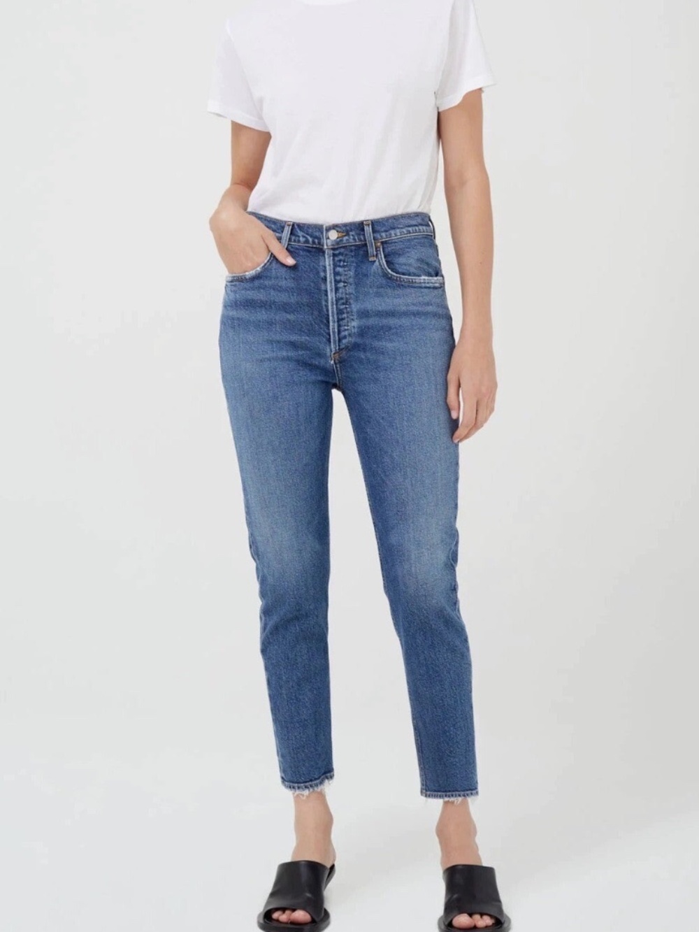 Agolde Riley High Rise Straight Leg Crop Ankle Jeans In Silence Size 23